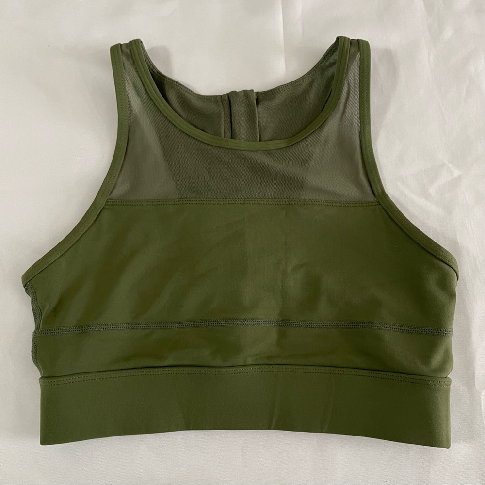 Zyia Green Racerback Zipper Sports Bra with High Neckline